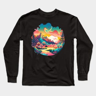 Pastel Landscape | Colorful Psychedelic Art Long Sleeve T-Shirt